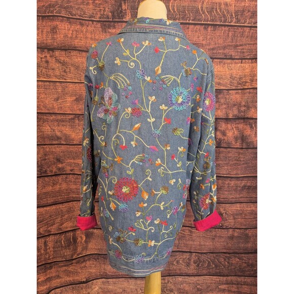 VTG Quacker Factory Artsy Demin Embroidered Garden Shacket Shirt Sz XS - Picture 2 of 12